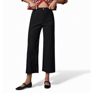 MAEVE Anthropologie The Colette Cropped Wide Leg Pants Black Size 29 NWOT